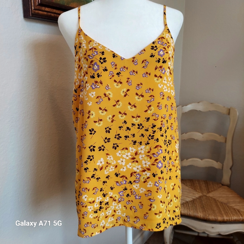 Ann Taylor Sunflower Yellow  Print Camisole Blouse Top Sz M